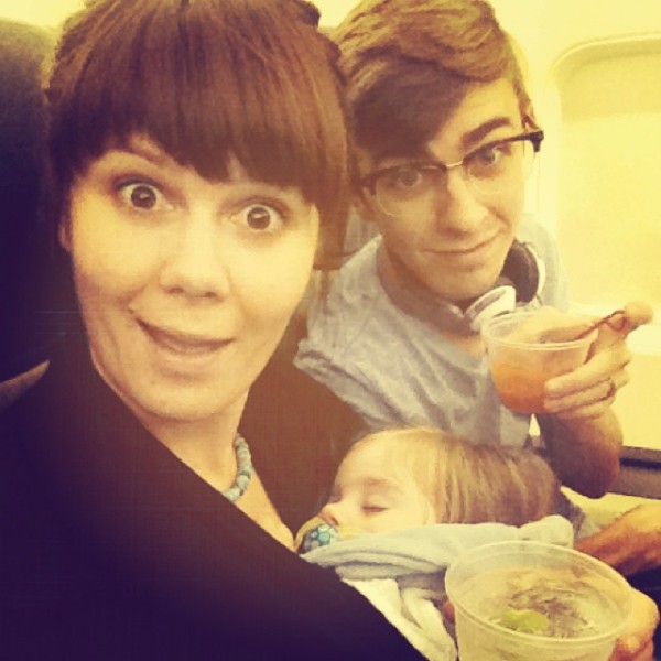 Finally asleep on the flight to CA. Daddy and I had a silent cocktail party. 